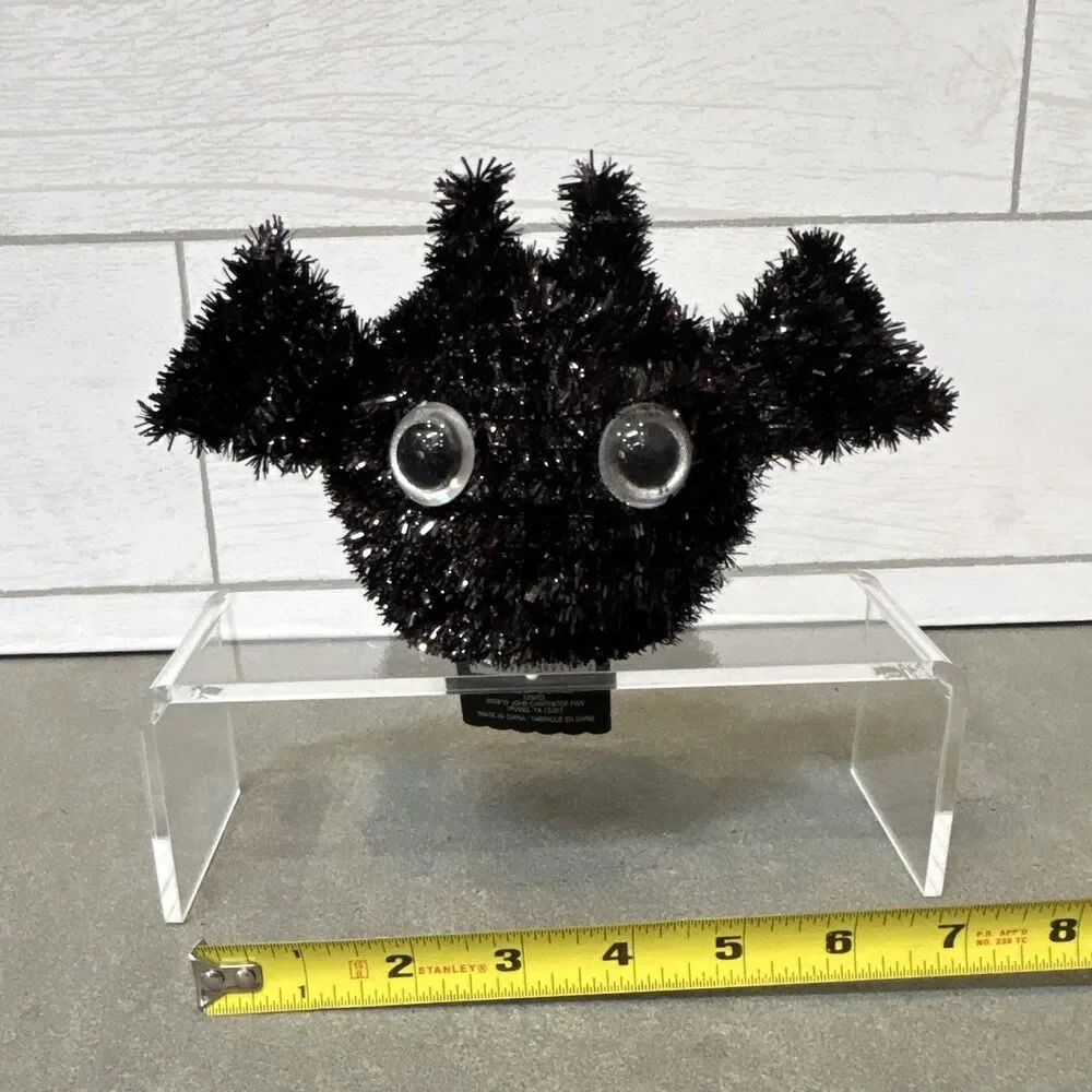Ashland Halloween Black Tinsel Sitting Cat & Bat Decor w/ Faux Straw Bale